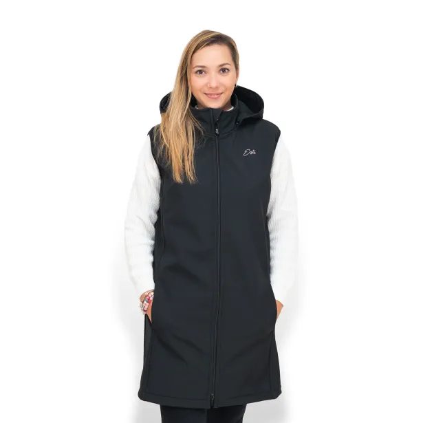 ESITO Dámská dlouhá softshellová vesta Black - černá