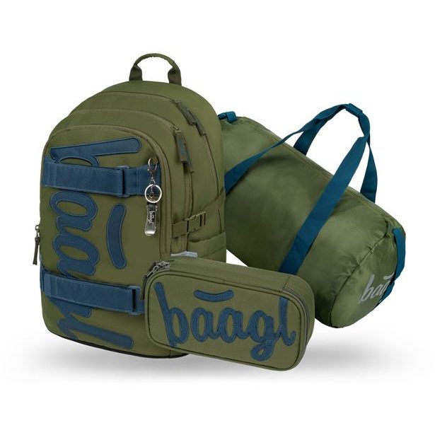 BAAGL SET 3 Skate Olive: batoh, penál, sportovní taška GRS