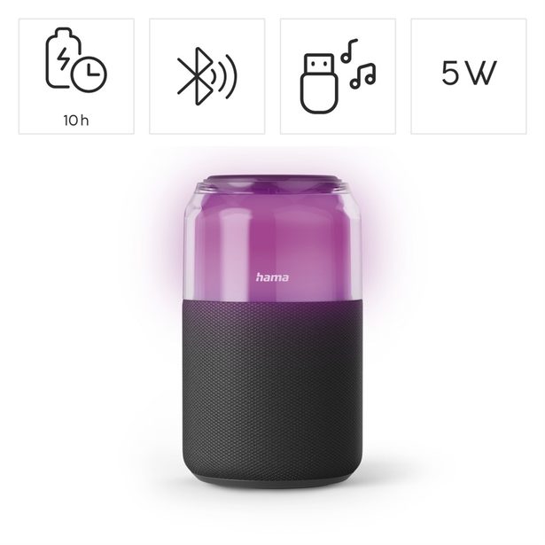 Hama Can Speaker, Bluetooth reproduktor ve tvaru plechovky, 5 W, 4 světelné režimy