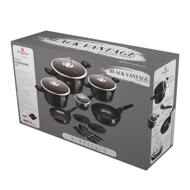 BERLINGERHAUS Sada nádobí s titanovým povrchem 15 ks Black Vantage Collection BH-8232