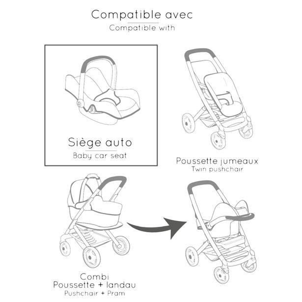 3v1 Autosedačka a židlička MC&Q pro panenky světle růžová