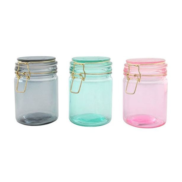 dóza 750ml, d10x15cm, 3 barvy, patentní, sklo