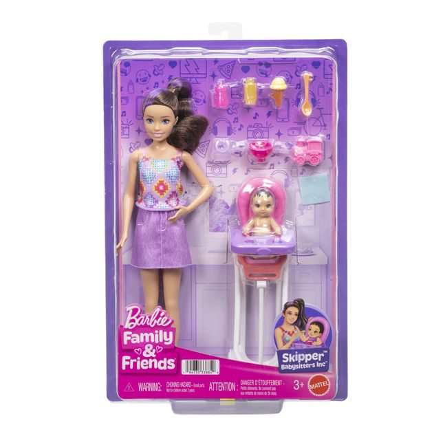 Barbie SKIPPER BABYSITTER chůva s jídelní židličkou