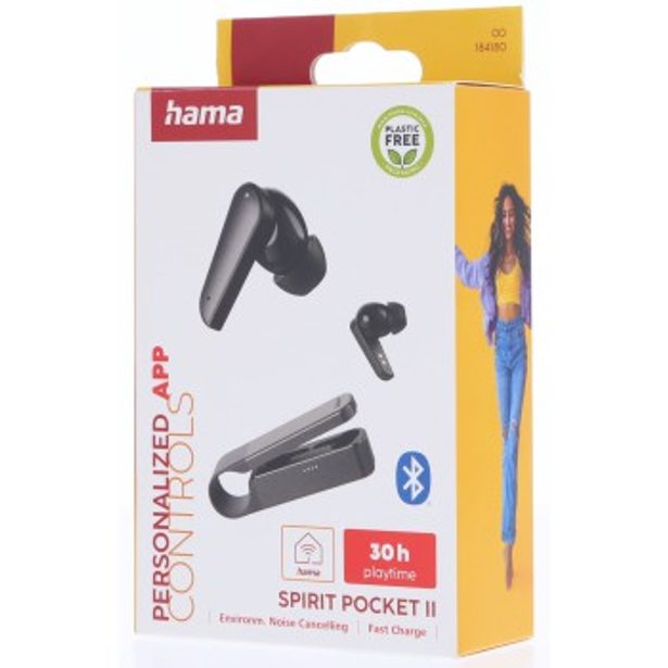 Hama Bluetooth sluchátka Spirit Pocket II, špunty, ENC, aplikace, černá