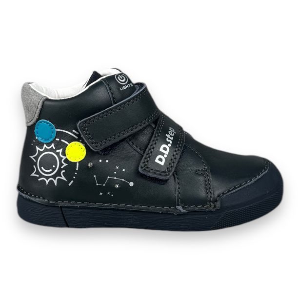 DDstep kožené kotníkové boty s LED blikačkou - Tmavě modré