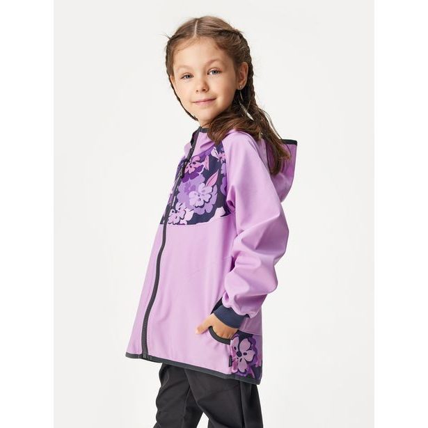 Dětská softshellová bunda bez zateplení Basic, Lila, Kytky