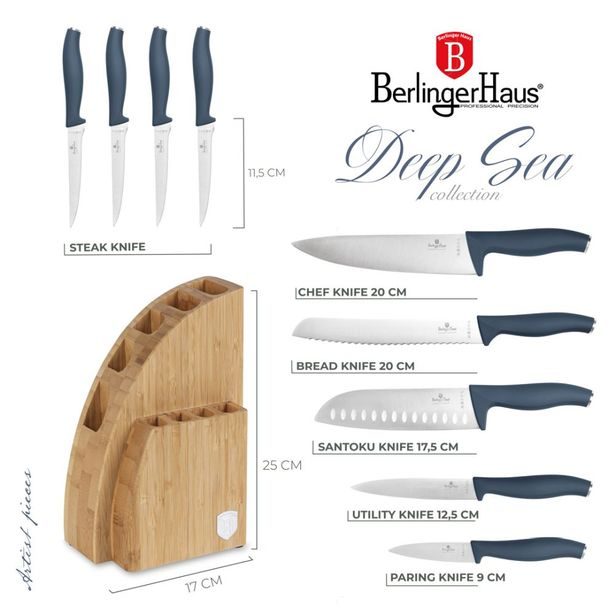 BERLINGERHAUS Sada nožů ve stojanu 10 ks Deep Sea Collection BH-3145