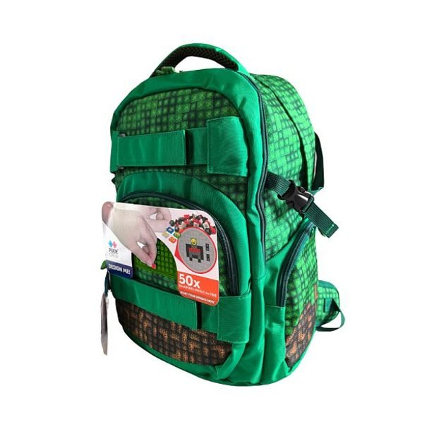 PIXIE CREW PIXIE CREW Studentský batoh, zelená, Mine&amp;Craft 100 pixelů