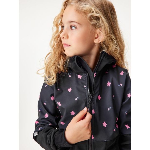 Unuo, Dívčí softshellový kabát s fleecem Street, Černá, Květiny