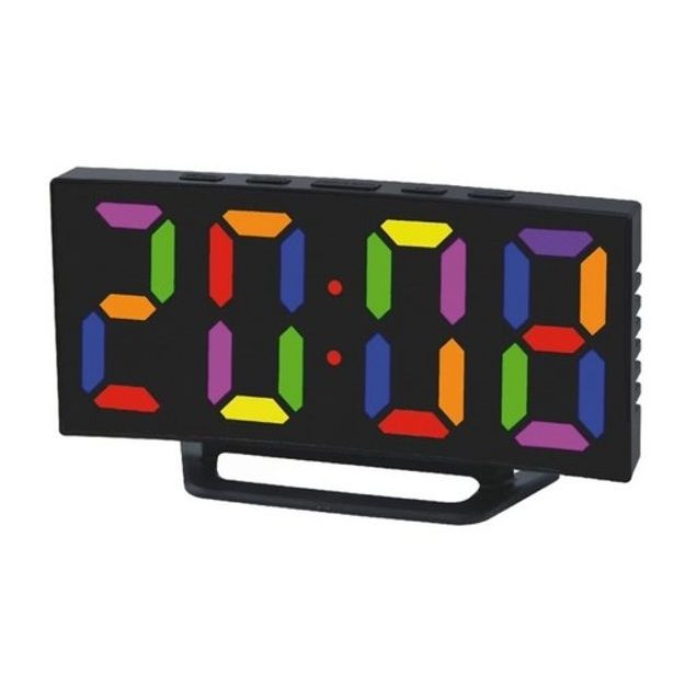 hodiny dig., budík, teploměr B-5189, LED 17x7,2x 4,5cm, měn.barva