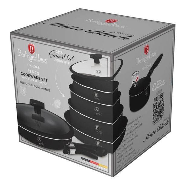 BERLINGERHAUS Sada nádobí s titanovým povrchem 12 ks Matte Black Collection BH-8248