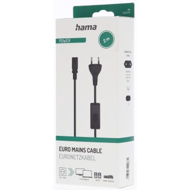 Hama síťový napájecí kabel s vypínačem, euro vidlice, 2 m
