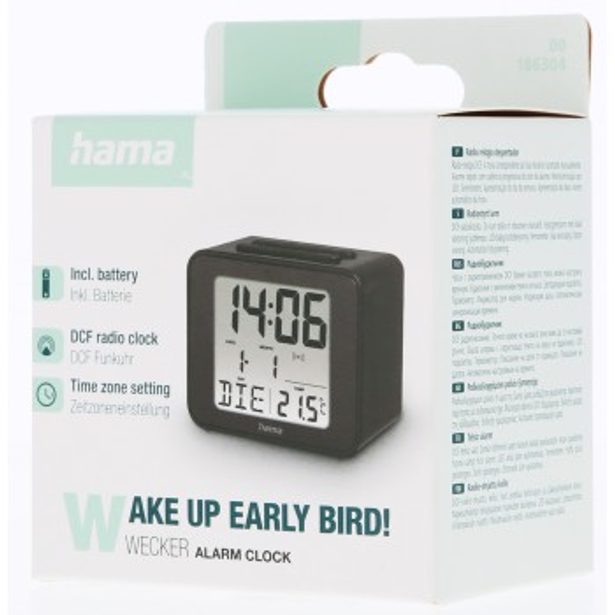 Hama Cube, digitální budík, řízený rádiovým signálem, černý