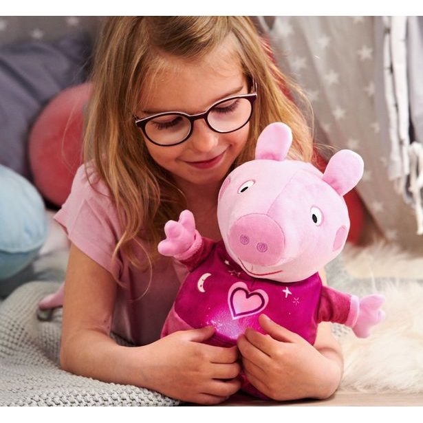 Peppa Pig 2v1 plyšový usínáček, hrající + světlo, růžový, 25 cm