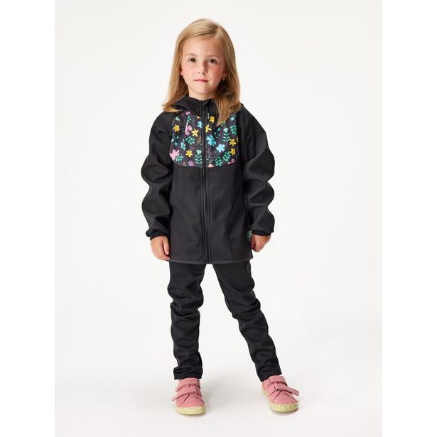 Unuo, Dětská softshellová bunda s fleecem Basic, Černá, Kytičky