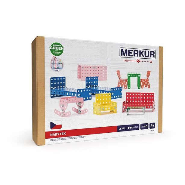 MERKUR - Stavebnice Merkur - Příslušenství k domečku pro panenky - nábytek, 219 dílků