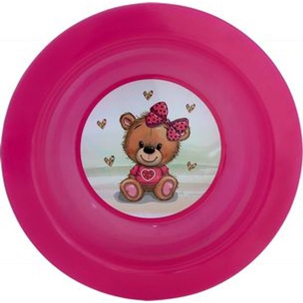 talíř d17,3cm hlub. MEDVÍDEK mašle IML, růž.transp., dětský, plast