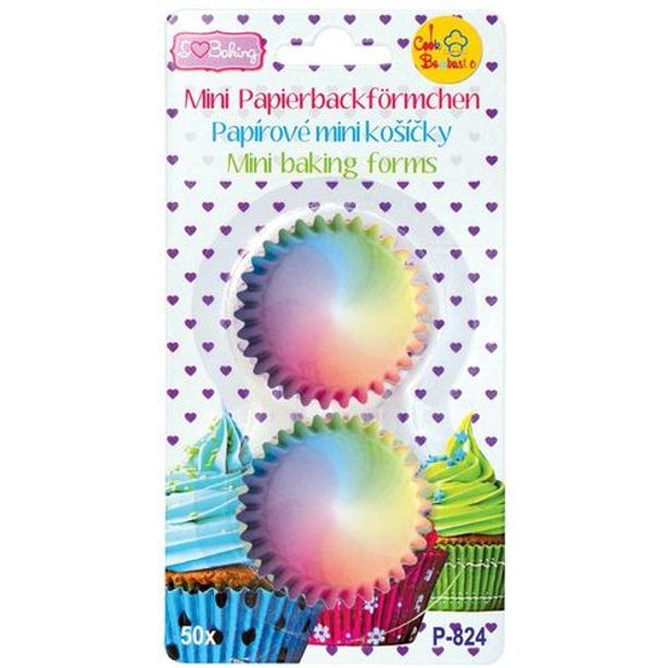 košíček d30x20mm pralinky, DUHA, 50ks, papír