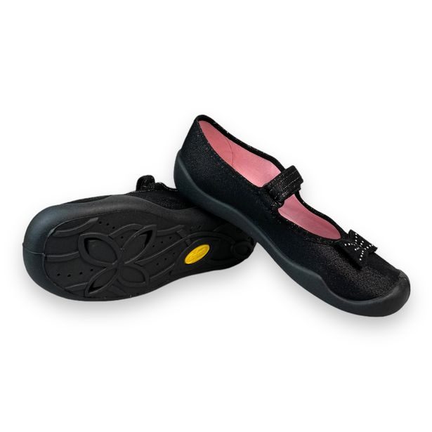 Dívčí balerínky, domácí obuv Befado - černé, mašlička