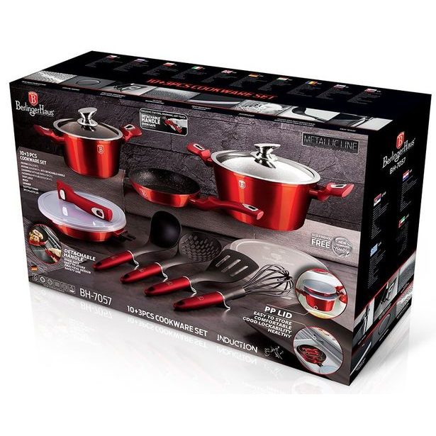 BERLINGERHAUS Sada nádobí s mramorovým povrchem 13 ks Burgundy Metallic Line I BH-7057