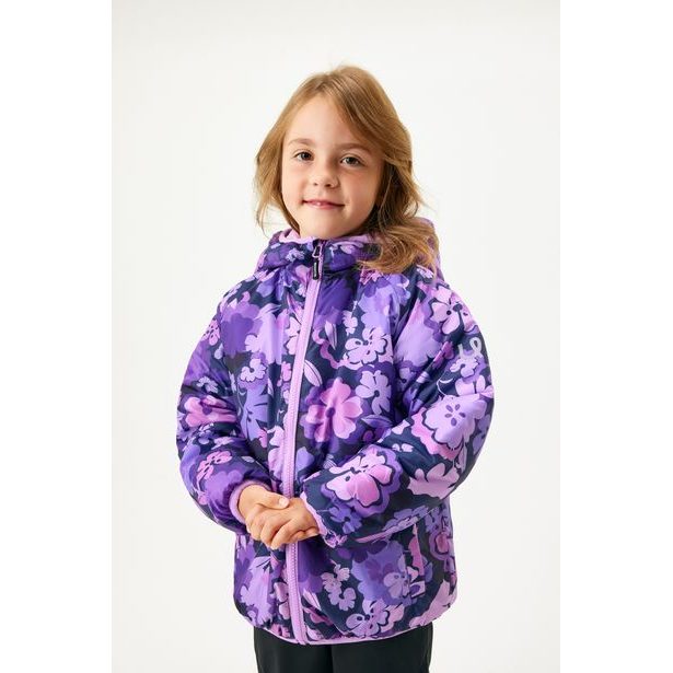 Unuo Dětská oboustranná bunda Duo, Lila, Kytky