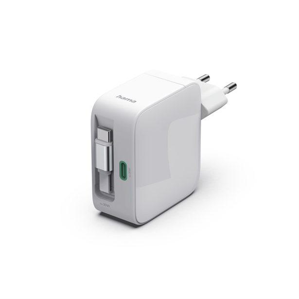Hama rychlá USB nabíječka GaN 2x USB-C, PD 30 W, navíjecí kabel