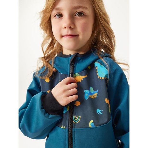 Unuo Dětská softshellová bunda bez zateplení Basic, Kobaltová, Dinosauři
