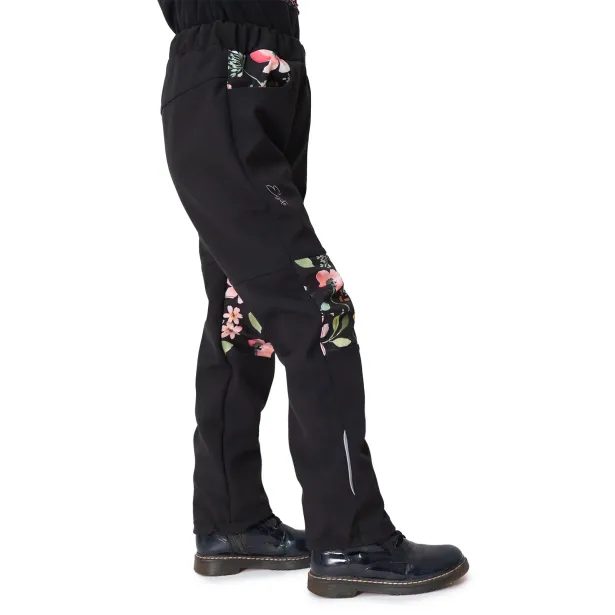 ESITO Dětské softshellové kalhoty DUO Spring flowers - černá