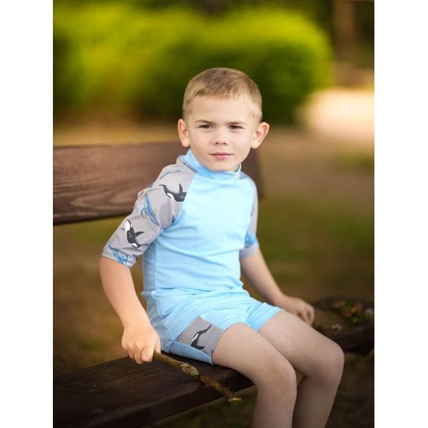 Unuo, Dětské plavky s UV ochranou 50+, Sv. Modrá, Velryby