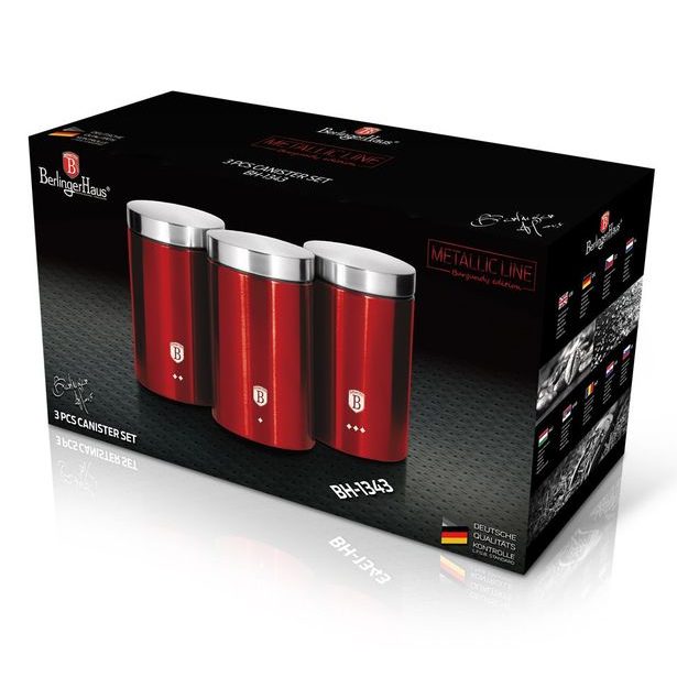 BERLINGERHAUS Dóza na potraviny sada 3 ks Burgundy Metallic Line BH-1343