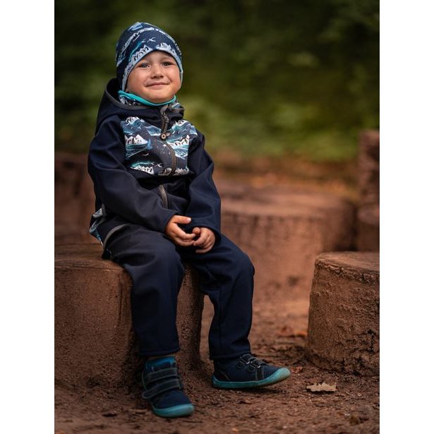 Unuo, Dětské softshellové kalhoty s fleecem Basic, Tm. Modročerná