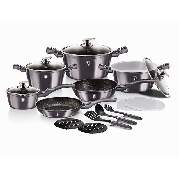 BERLINGERHAUS Sada nádobí s mramorovým povrchem 18 ks Carbon PRO Line BH-6887