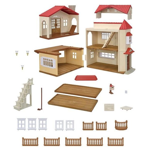 Sylvanian family Patrový dům s červenou střechou a se světly, nový