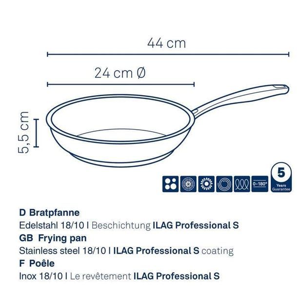 KELA Pánev Flavoria nerez 18/10 s nepřilnavým povrchem 5,5 cm 24,0 cm KL-10198