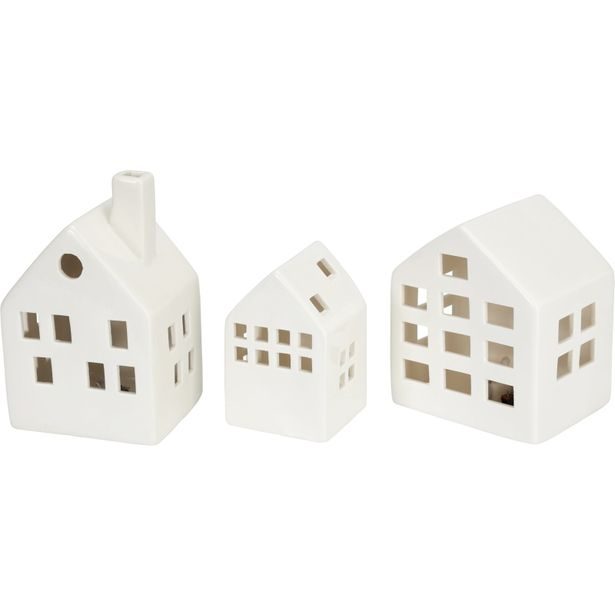 HOMESTYLING Dekorace keramické svítící domky sada 3 ks KO-DD1000520
