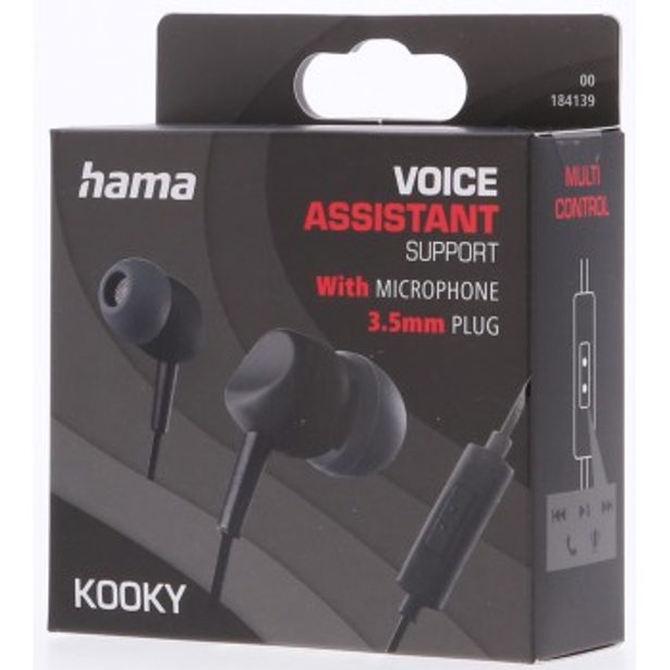 Hama sluchátka s mikrofonem Kooky, špunty, černá