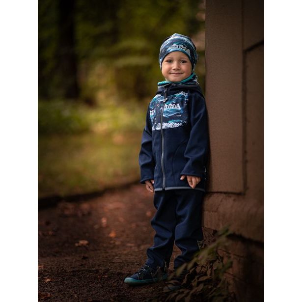 Unuo, Dětské softshellové kalhoty s fleecem Basic, Tm. Modročerná