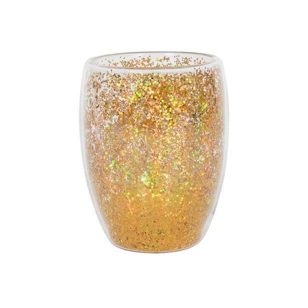 HIT SKLENICE S DVOJÍM SKLEM S KONFETY 350 ML, ZLATÁ_hamashop