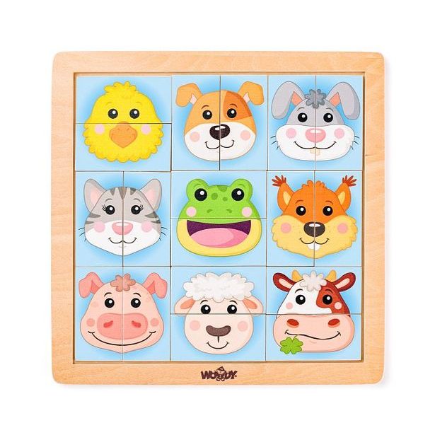 WOODY Skládačka Zvířecí hlavičky - domácí