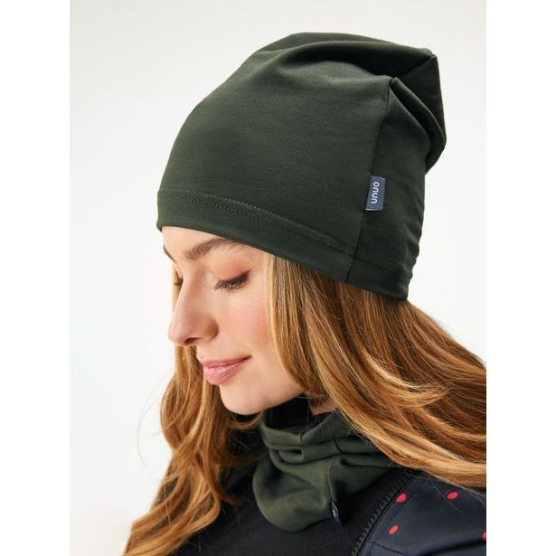 Unuo Dámská čepice z teplákoviny Homeless, Tm. Khaki