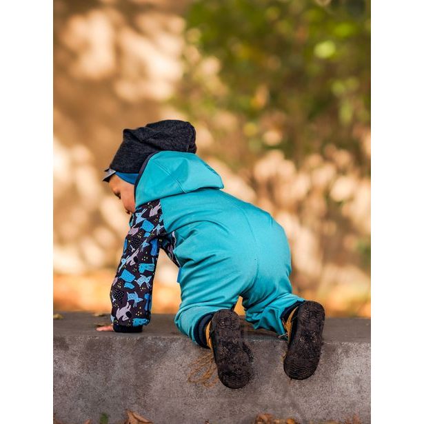 Unuo, Batolecí softshellová kombinéza s fleecem Mini, Sv. Smaragdová, Pejsci