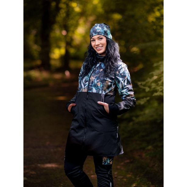 Unuo, Dámský softshellový kabát s fleecem, Černá, Listy a větvičky