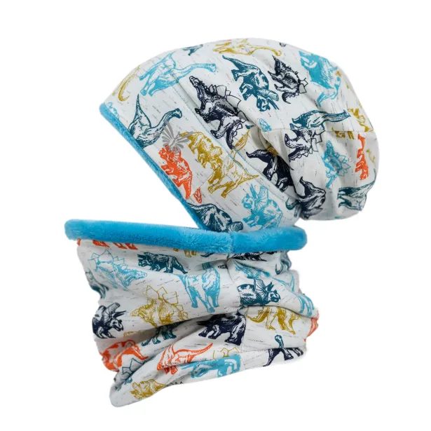 ESITO Zimní čepice spadená Dinouši - tyrkysová