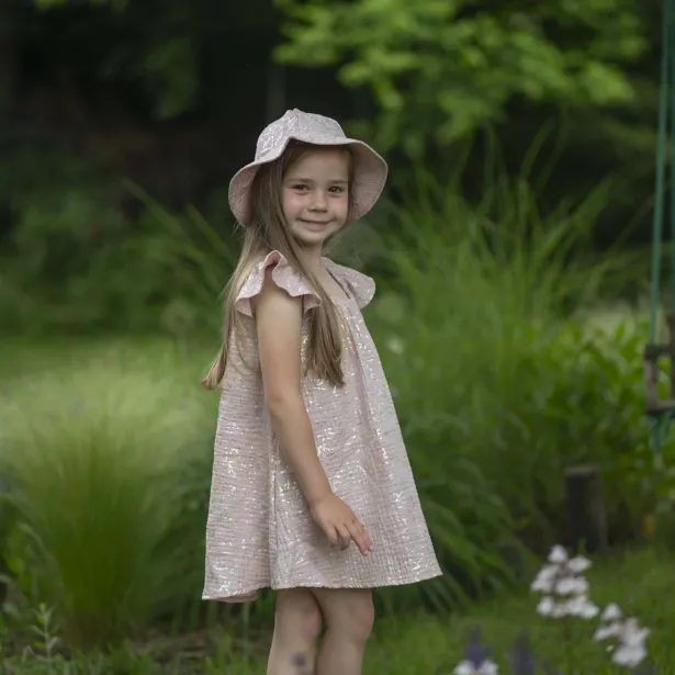 ESITO Dívčí klobouk mušelín Shiny heart - růžová / XXS