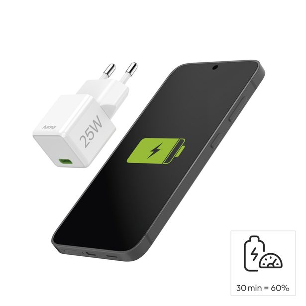 Hama rychlá USB nabíječka, USB-C PD/QC 25 W, super-mini