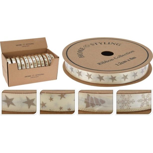 stuha text. 1,2cm x 8,0m, slon. kost, mix druhů, dárková