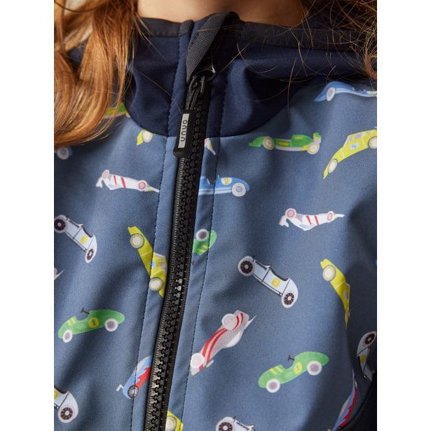 Unuo, Dětská softshellová bunda s fleecem Basic, Tm. Modročerná, Auta