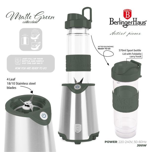 BERLINGERHAUS Mixér smoothie maker s lahví Matte Green Collection LP-BH-266