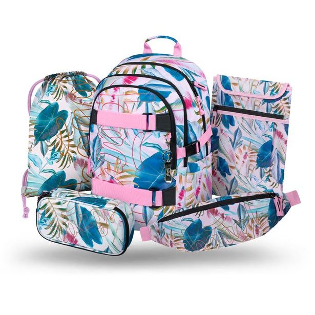 BAAGL SET 5 Skate Leafs: batoh, penál, sáček, ledvinka, obal na notebook