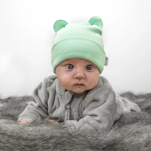 ESITO Zimní žebrovaná čepice s oušky Color Mint - mintová